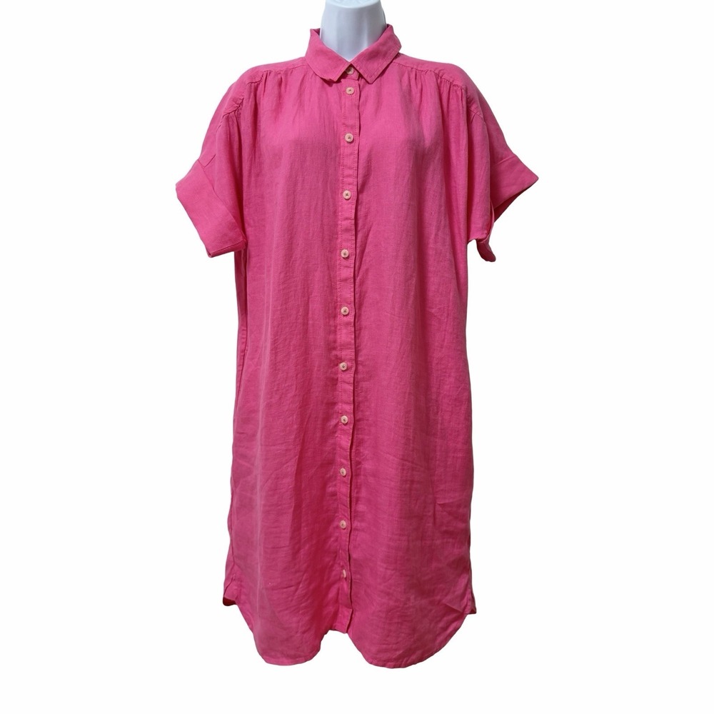 J Crew Baird McNutt Irish Relaxed Linen Shirt Dress Size M Pink Beach Vacation